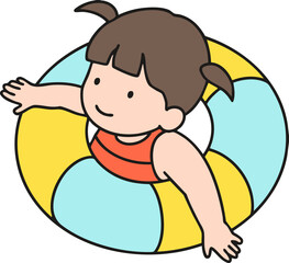 Vector image of a girl swimming in a tube