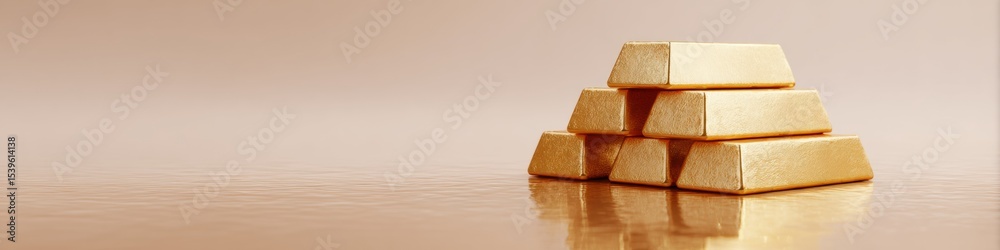 Poster luxury gold bars stacked in pyramid on reflective surface highlighting tangible asset investment and