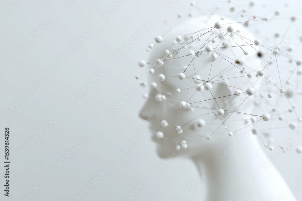 Poster minimalist digital human head silhouette with network connections symbolizing ai-driven personalized