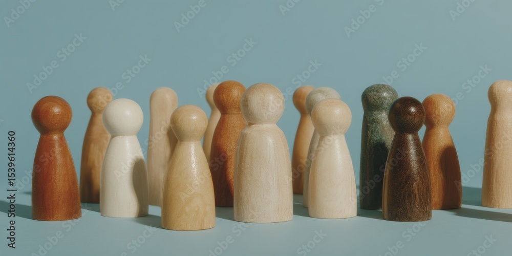 Aufkleber diverse wooden figurines representing workplace inclusion and unity in a supportive community for mo