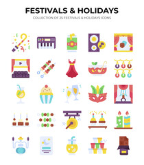 Festivals & Holidays. Collection of 25 Fun Icons