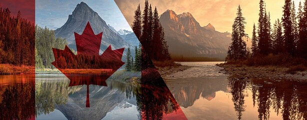 Canada flag and beautiful Canadian landscapes. High quality