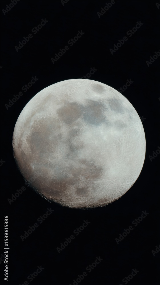 Poster detailed full moon satellite icon showing crater surface and lunar maria patterns for space and astr