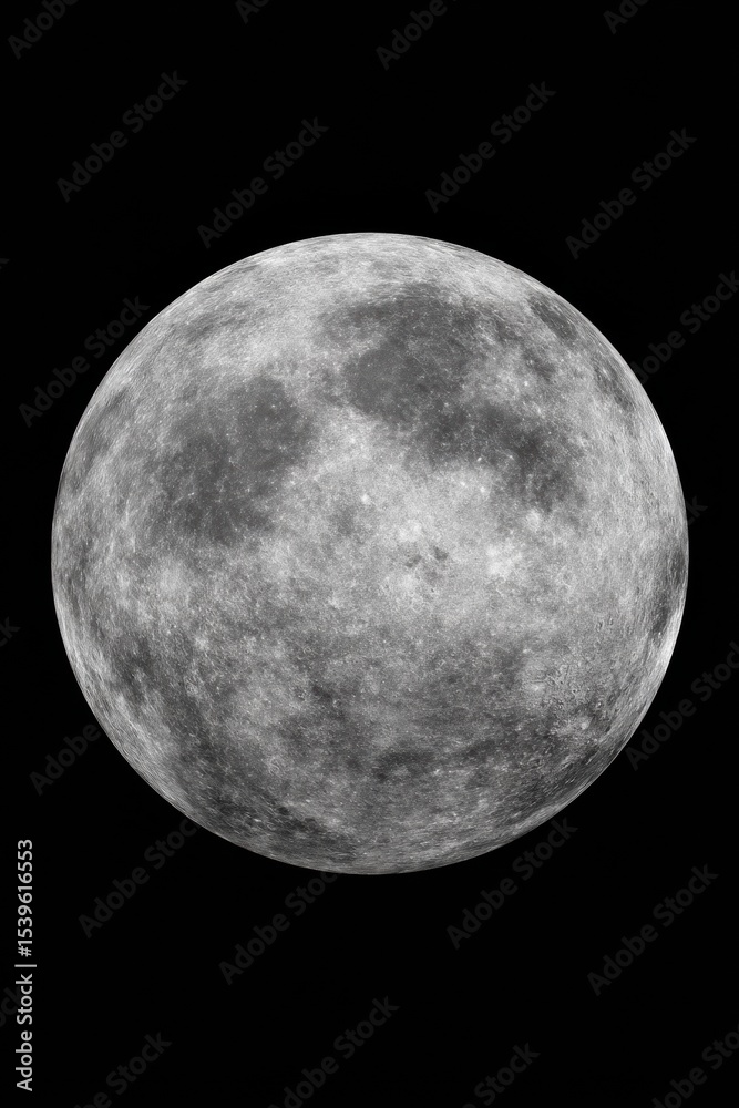 Aufkleber Detailed Full Moon Isolated on Transparent Background with Visible Craters and Texture for Astronomical Science and Space Exploration Projects