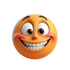 An orange emoji with big eyes and a very wide toothy smile isolated on transparent background