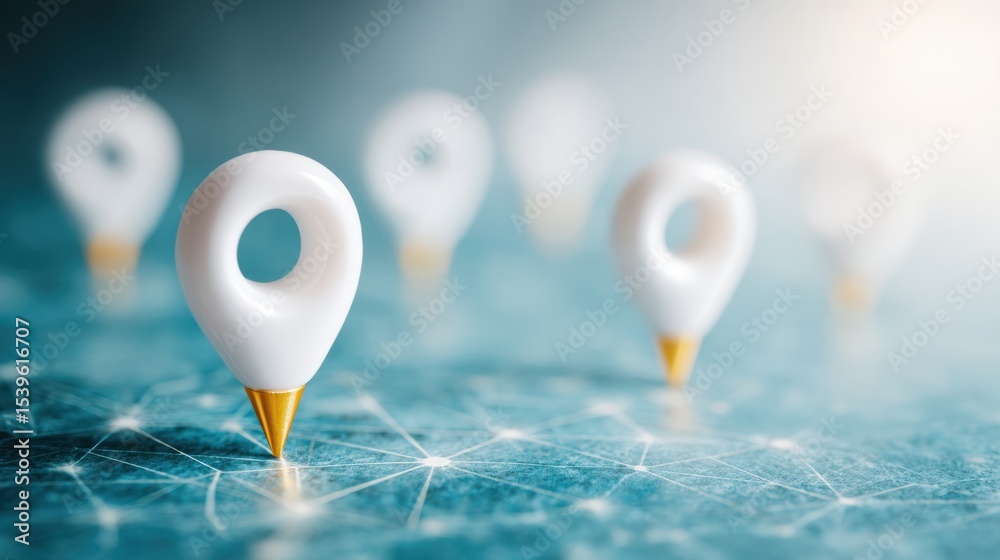 Aufkleber Futuristic Location Tracking Interface with Network Grid and Pins in Bright Natural Light for Advanced Navigation and Digital Mapping Innovation