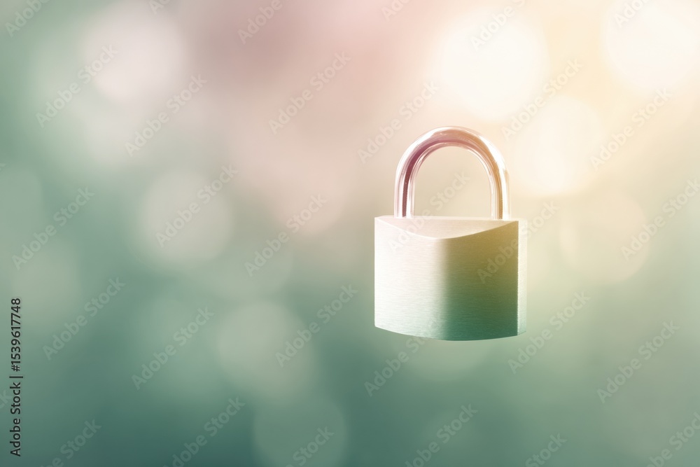 Poster ethereal padlock icon representing cybersecurity awareness with soft natural lighting and dreamy aes