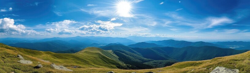Fototapeta premium Panoramic mountain vista on a sunny day