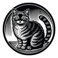 Cat line, Cat sitting with curled tail, different cat silhouette one line hand drawn