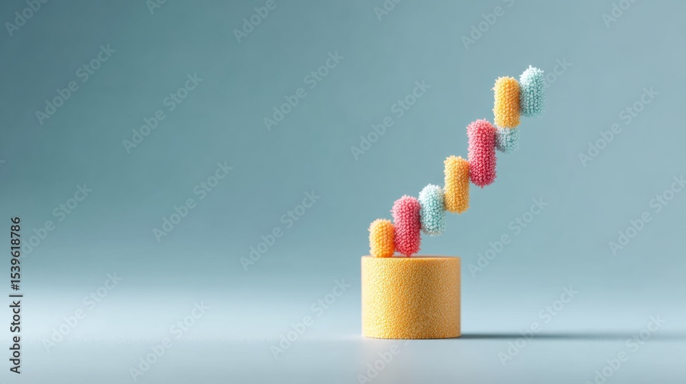 Poster Abstract Candlestick Chart Showing Market Growth with Textured Blocks on Soft Blue Background for Modern Financial Branding and Investment Insights