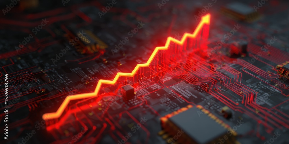 Aufkleber upward trending market capitalization chart on digital circuit board surface representing fintech in