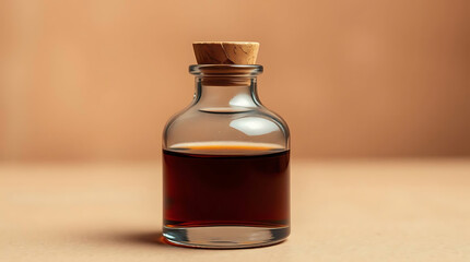 Small glass bottle with dark liquid cork stopper