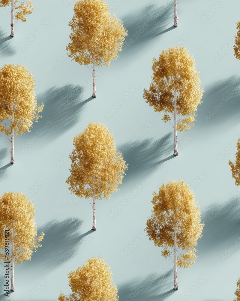 Poster resilient quaking aspen trees icon set with golden foliage on blue background for environmental awar