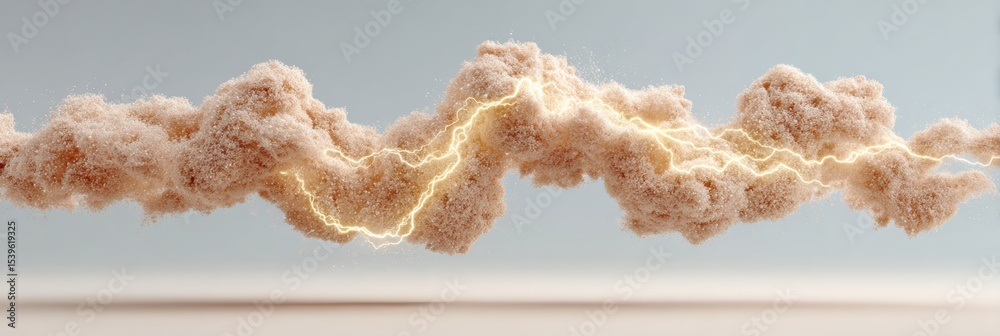 Poster dynamic electric spark and dust cloud in vivid arc isolated on white for tech innovation and high-en
