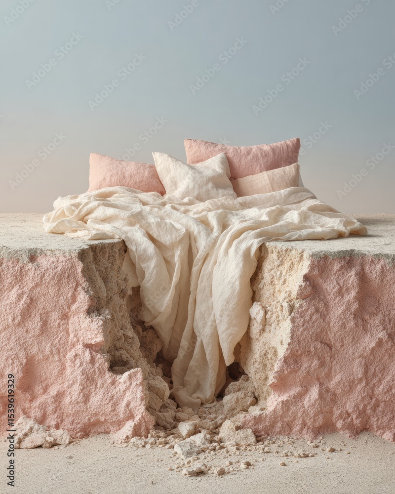 Poster Surreal Aftershock Concept Massive Ground Fault Splitting Open Plain with Soft Textures - Geological Science Meets Modern Minimalism