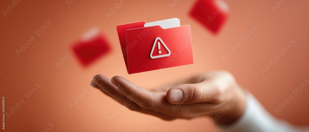 Poster warm golden hour cybersecurity concept with business hand reaching digital file folders, malware war