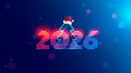 The New Year banner of 2026. Christmas tree with neon numbers 2026. A celebration banner in the tech style of computer cyberpunk. A poster for a Christmas party in a technologies cyber design.