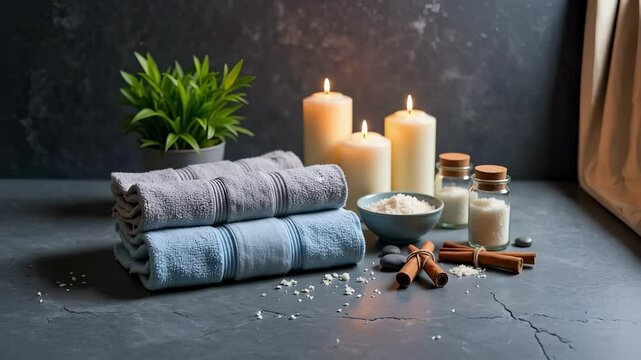 Luxurious Spa Treatment Relaxation Candles 4K Zoom Out Perfect for Cosmetic and Beauty Advertising
