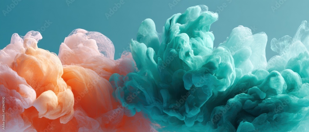 Aufkleber vibrant washed pigment water strokes in turquoise and coral with smooth blended brushwork for creati