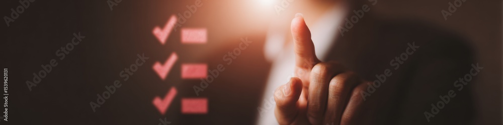 Poster Modern workflow management with digital checklist and progress bar, warm intimate aesthetic in business software marketing, highlighting task completion and project tracking