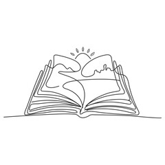 Opened book with paper pages in brush stroke texture. Hand drawn vector sketch illustration in vintage charcoal ink style. Reading, library concept, book store, back to school, study process. 