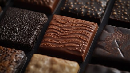 Close-up of assorted dark and milk chocolate squares