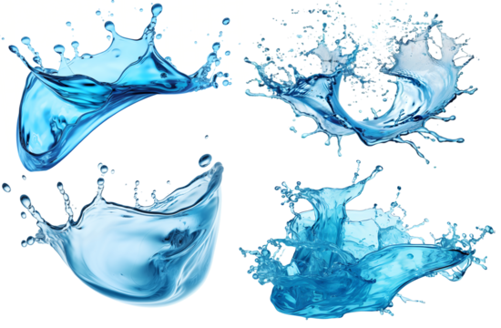 water splash isolated on white background,Water splashes and drops isolated on transparent background. Abstract background with blue water wave,png