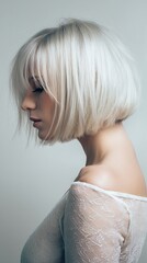 Naklejka premium A woman with short blonde hair and a white dress