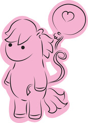 cute little pony standing on hind legs holding a ball in her hands drawn with simple black curved lines and casually colored in pink