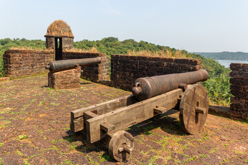 Old cannons at a fort in Goa India