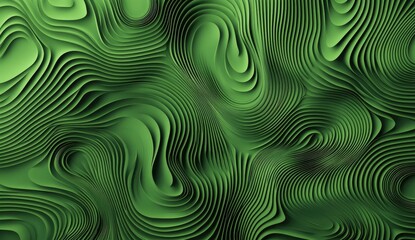 Fototapeta premium Abstract, layered, undulating, emerald green, 3D relief texture. Intricate, organic, flowing lines create a dynamic, sculpted surface. Depth and dimension are emphasized by the varied shading