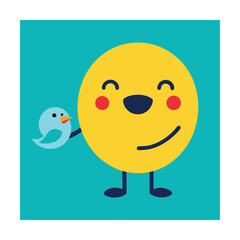 Gentle Emoticon Holding a Tiny Bird