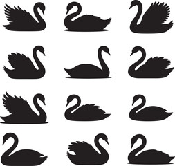 Graceful Swan Silhouette Collection Elegant Bird Set