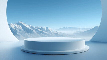 A white round podium A background 2025