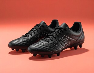 Sleek Black Soccer Cleats with Dynamic Design on a Vibrant Background