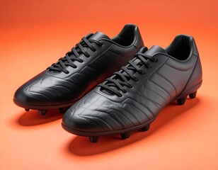 Modern Black Soccer Cleats with Streamlined Design on a Bright Background