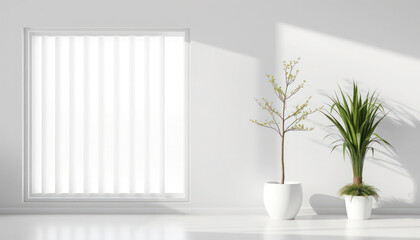 Minimalist Interior Design Plants, Light, and White Walls