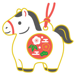 午の土鈴の縁起物アイコンイラスト【白】