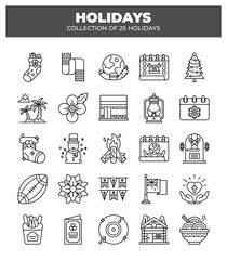 Holidays. Collection of 25 Holiday Icons