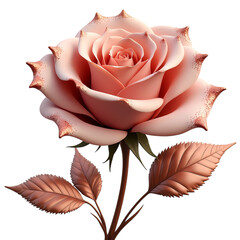 A beautiful pink rose with glitter on the edges of petals isolated on transparent background