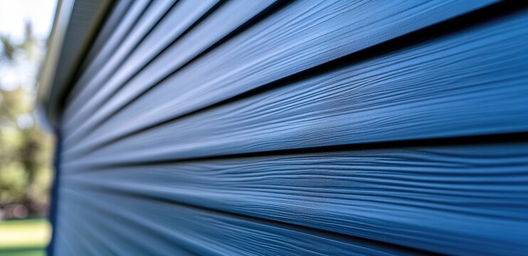 Close-up of a blue vinyl siding