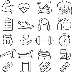 Fitness and workout icon set editable line graphics