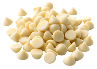 Creamy white chocolate chips isolated on transparent PNG.