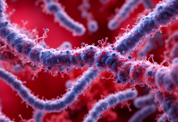 Streptococcus Pyogenes Bacteria – 3D Chain Structure.A close-up view of Streptococcus pyogenes.