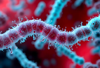 Streptococcus Pyogenes Bacteria – 3D Chain Structure.A close-up view of Streptococcus pyogenes.