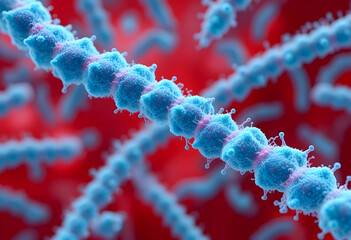 Streptococcus Pyogenes Bacteria – 3D Chain Structure.A close-up view of Streptococcus pyogenes.
