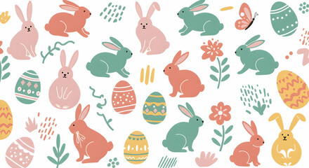 Adorable Easter Bunnies and Eggs Festive Design Mockup