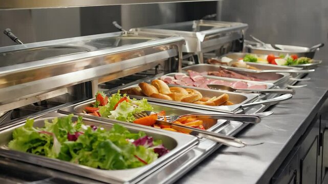 closeup food from school canteen buffet for kids. Healthy eating, balanced meal. food service.