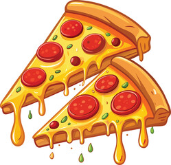 Vector illustration of a delicious Italian pizza with cheese, pepperoni, and tomato slices