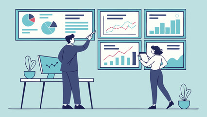 Fototapeta premium Data Analysis Team Collaboration Reviewing Charts and Graphs for Business Insights